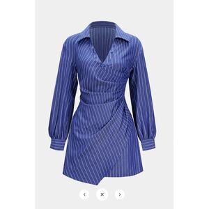 NWOT Micas Stripes Print Button Ruched Smocked Long Sleeve Mini Dress Sz 3XL